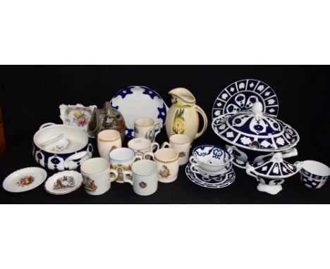 Ceramics - a Royal Crown Derby unfinished soup tureen and cover; others, plates, cups, saucers, etc; Commemorative ceramics V