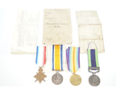 An Edward VII India General Service Medal with North West Frontier 1908 clasp, 1914 Star, British War and Victory Medals to 2