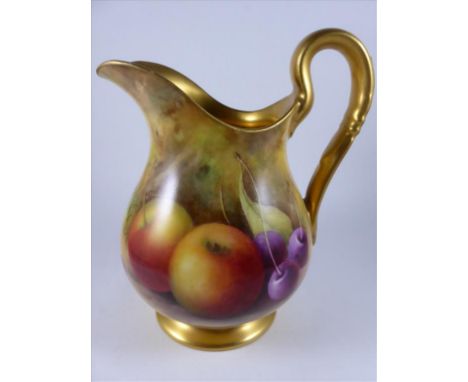 ROYAL WORCESTER JUG PAINTED WITH FRUIT SIGNED SHUCK, APPROX. 13 cm