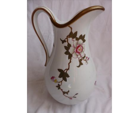 ROYAL WORCESTER WASH STAND JUG WITH CHINOISERIE PEONY DECORATION AND GILT BORDERS APPROX. 33 cm