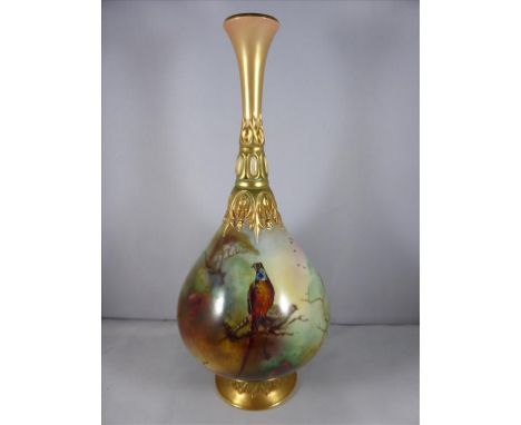 ROYAL WORCESTER VASE DECORATED WITH PHEASANTS, INDISTINCTLY SIGNED, POSSIBLY J.STINTON, SHAPE NUMBER H304 APPROX. 24.5 cm