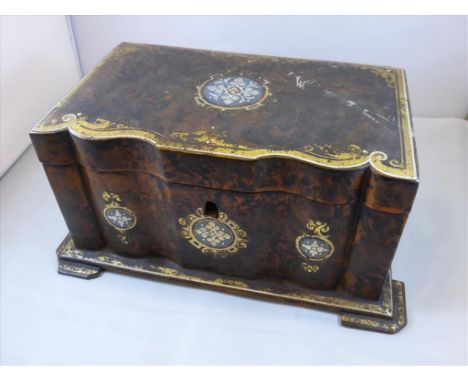 REGENCY BURR YEW (?) SERPENTINE FRONT, 2 DIVISION TEA CADDY WITH PAINTED DECORATION