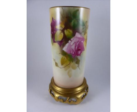 ROYAL WORCESTER SPILL VASE, 161, WITH ROSE DECORATION SIGNED SPILSBURY, APPROX. 16.5 cm