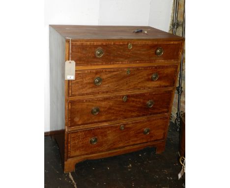 A George III mahogany chest of drawers, the rectangular top above an arrangement of four drawers, on bracket feet, W. 86cm.