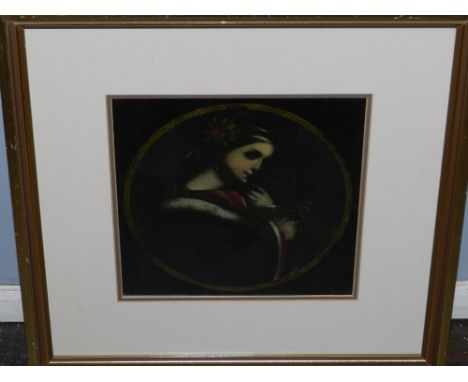 Late 19th / early 20th century, Portrait Study of a Young Maiden, oil on tin. H: 26cm W: 26cm