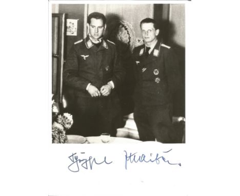 Luftwaffe aces Gerhard Schopfel, Joseph Haibock signed 6 x 4 portrait photo. Good condition Est.