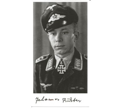 WW2 Luftwaffe ace Johannes Richter KC signed 6x3 black and white portrait photo. Good condition Est.