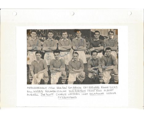 Football vintage team newspaper photo Middlesbrough 1954 8x6 fixed to album sleeve signed by team members Tom Brown, Ray Barn