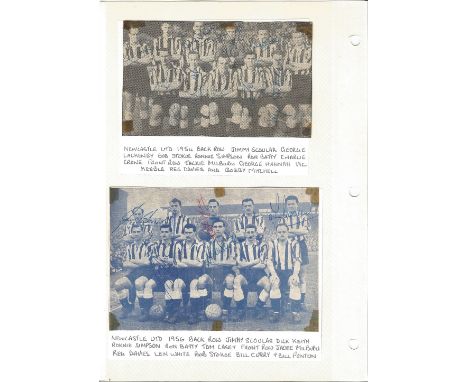 Football vintage team newspaper photos two Newcastle United 1954 and 1956 fixed to album sleeves includes signatures such as 