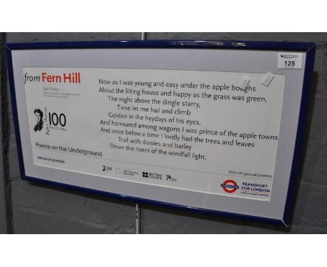 Poems on the Underground, 'From Fern Hill' by Dylan Thomas, coloured print celebrating the Dylan Thomas 100 year festival. 23