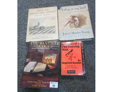 Plastic box containing assorted hunting interest books to include 'Memoirs of a Fox Hunting Man', 'Modern Clay Pigeon Shootin
