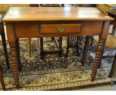 Mahogany single drawer side table on bobbin turned supports. (B.P. 21% + VAT) 