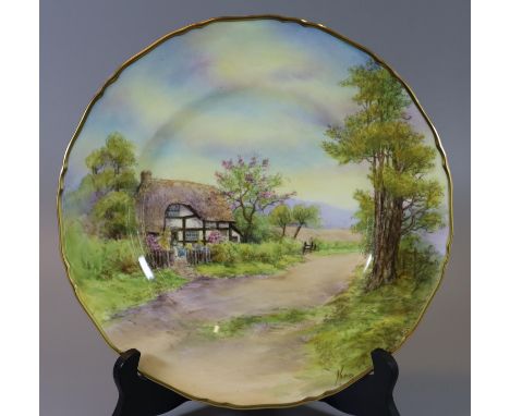 Royal Worcester porcelain cabinet plate, 'View of Harrington'. Signed A. Telford, 1958. (B.P. 21% + VAT)