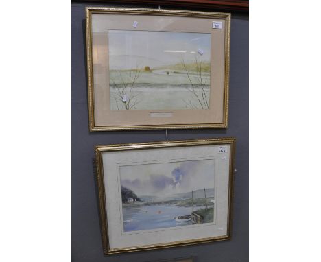 David Evans, 'Reflections at High Tide', Laugharne estuary, signed, watercolours, 28 x 37cm approx. Together with Elizabeth H