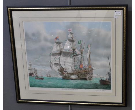 After Mourlot, 'The Mary Rose off South Sea Castle', coloured print, signed in pencil, dated 1983. 40 x 51cm approx. Together