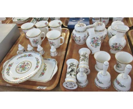Two trays of Coalport 'Ming Rose' items to include; ginger jars and covers, vases, bells, cups etc. Together with a Coalport 