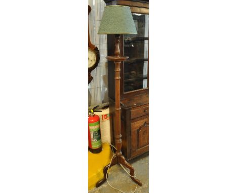 20th Century mahogany standard lamp with green shade. (B.P. 21% + VAT) 