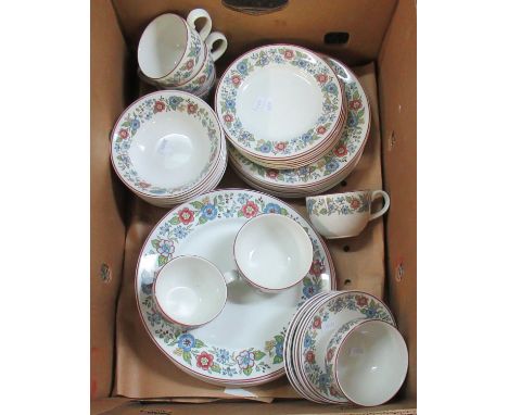 Various Staffordshire fine English china tableware by Midwinter 'Lichfield' design including; teacups, plates, bowls etc.(B.P