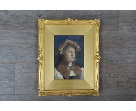 WILLIAM JOHN WAINWRIGHT RWS  RBSA (1855-1931): A watercolour portrait of young gentleman in 15th Century attire. Signed botto