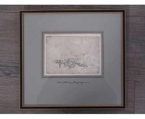 After Sir Alfred Munnings (1878-1959) A framed and glazed etching, 'The knackers yard; monogram in the print; together with t