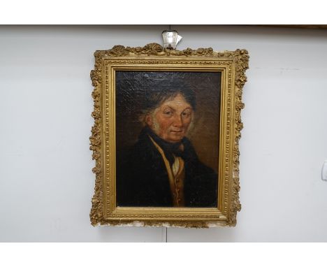 A 19th Century portrait of a gentleman wearing a black tie and coat, oil on board, gilt frame unsigned, 21cm x 15cm 