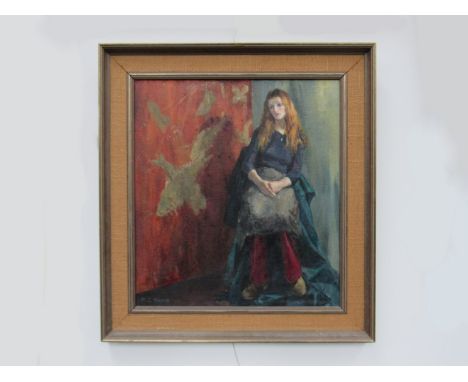 Miss M C HARROP (XIX/XX): A framed oil on board, portrait titled "Cinderella". Signed bottom left, labelled verso, 52cm x 47c