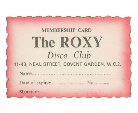 An original unused membership card for The Roxy club, Covent Garden, London. The club was famous for supporting the punk move
