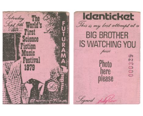 An original ticket for the Futurama Festival held at Queens Hall, Leeds on the 8th and 9th September 1979. This ticket is for