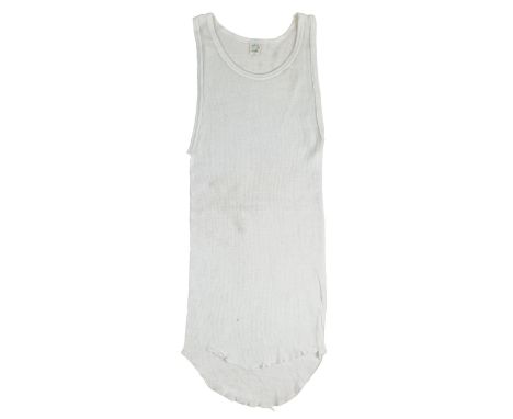 ˑ A Jockey Suprel white vest previously owned by Freddie Mercury. It is similar to the one worn by Freddie during his iconic 