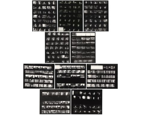 A collection of 10 original contact sheets bearing 295 black and white images of the Rolling Stones on stage during several o