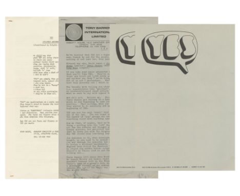 A collection of items relating to Yes. Includes: a two page typed press release on Tony Barrow International Limited letterhe