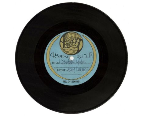 An original single sided 7 inch EMI Studios Abbey Road acetate containing the song entitled ‘I Can Hear Music’ by Larry Lurex