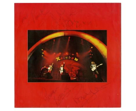 An original 12 inch inner sleeve taken from a Rainbow LP which has been autographed by the group. Cozy Powell, Graham Bonnet,