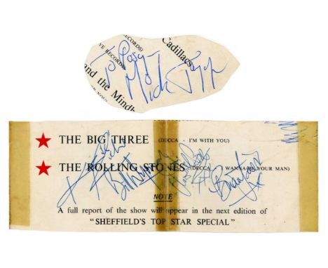 Two pieces of a page cut out of a concert programme for the Rolling Stones performance at the City Hall, Sheffield on the 13t
