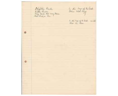 ˑ An original Oxford Pad notepad in which Freddie Mercury has handwritten a partial track list for Queen's 1974 album 'Sheer 