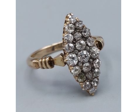 An 18ct gold Marquise Diamond cluster ring, 4gms, ring size P 