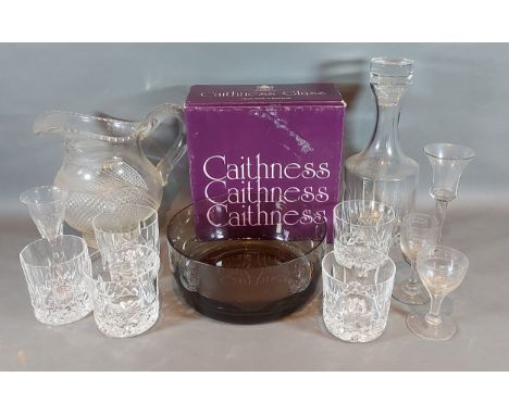 A set of four Waterford crystal glass tumblers, together with other glassware to include a Caithness glass bowl 