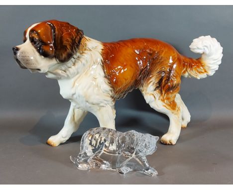 A Waterford glass model of a Tiger together with a large Goebel model of a St. Bernard 