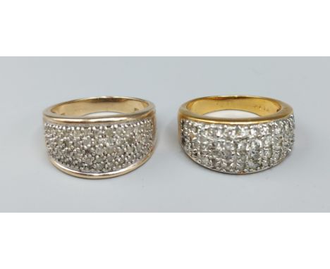 A 9ct gold diamond cluster ring together with another similar diamond cluster ring 