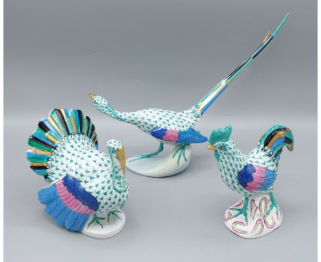A Herend model in the form of a Turkey, a Pheasant and a Chicken decorated in the Imari pallette 
