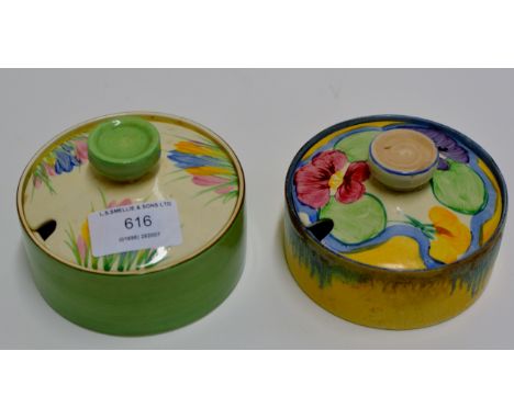CLARICE CLIFF BIZARRE PATTERN LIDDED BOX & 1 OTHER CLARICE CLIFF LIDDED BOX     