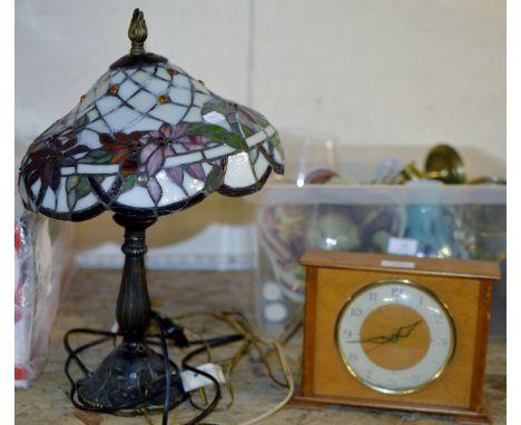 MANTLE CLOCK & ART NOUVEAU STYLE LAMP & SHADE     