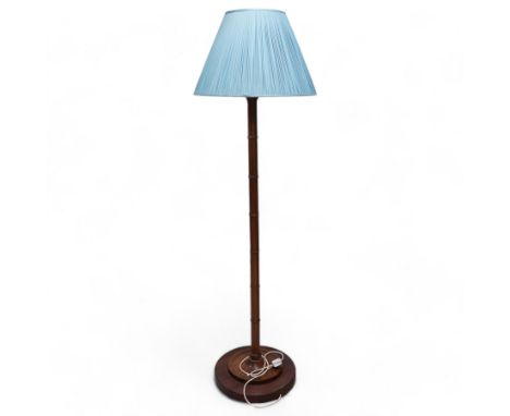 Hardwood simulated bamboo standard lamp, on stepped circular base, with blue pleated shade Dimensions: Height:&nbsp;194cm&nbs