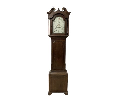 Whitehead of Wetherby - 30hr oak cased longcase clock c1790 with a swans necked pediment  and brass parterre, break arch hood