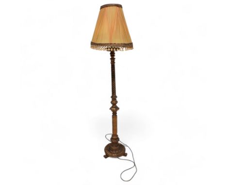 Neoclassical design gilt standard lamp, the turned ropetwist column decorated with egg-and-dart motifs and reeded elements, o
