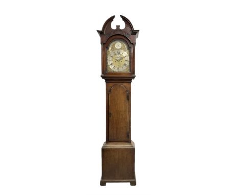 Late 18th century - 8-day Scottish mahogany longcase clock, with a broken arch pediment and blind fretwork beneath,  break ar