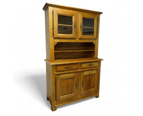 Barker & Stonehouse - French distressed oak dresser, fitted with two glazed cupboard over single shelf, the base with two dra