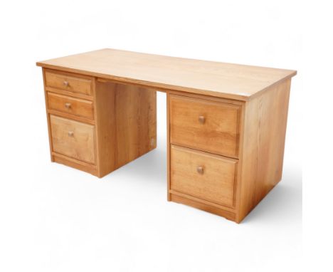 Treske - light ash twin pedestal desk, rectangular top over five drawers Dimensions: Height:&nbsp;71cm&nbsp; Length/Width:&nb