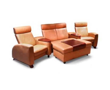 Stressless - 'Arion' four seat recliner cinema sofa, fitted with rests and drink holders, (W300cm, H101cm, D107cm), upholster