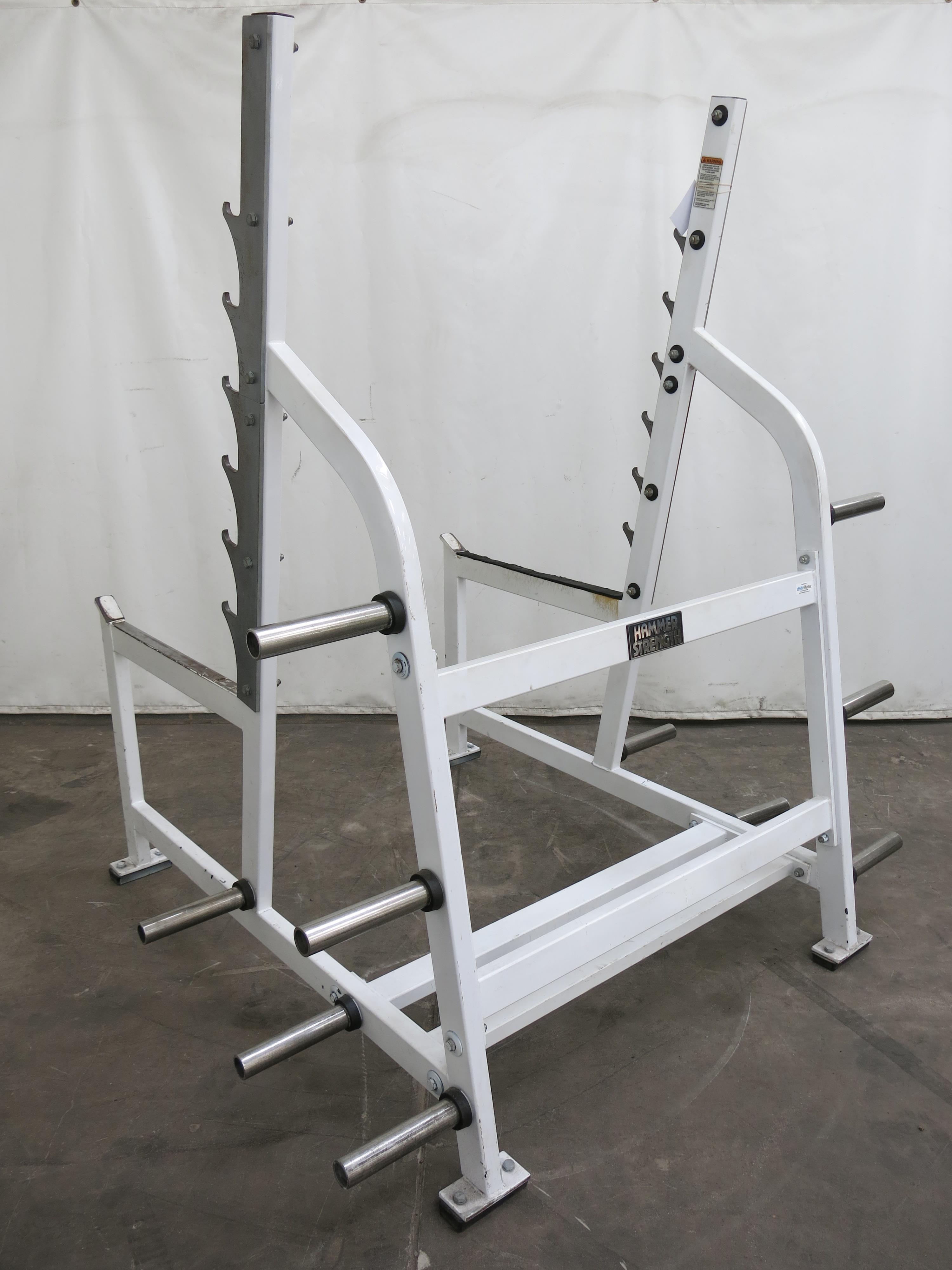 Hammer Strength Full Commercial Squat Rack; as found. Please note there